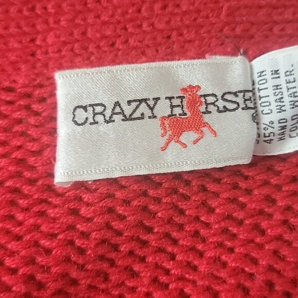 CRAZY HORSE Red Grandpa Collared Deep V-Neck Knit Button Cardigan Sweater L VTG - Picture 12 of 13